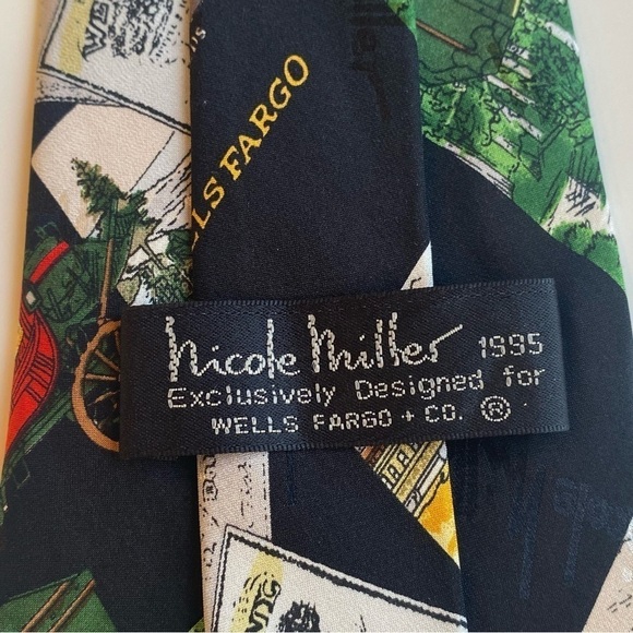 WELLS Fargo 100% Silk Vintage 1995 Novelty Neck Tie by Designer Nicole Miller - Picture 1 of 16